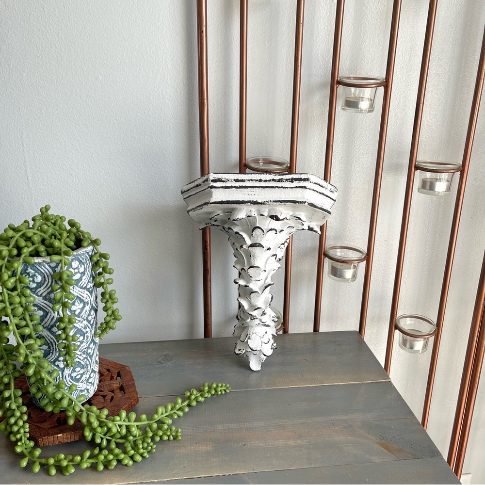 Eclectic Revival Upcycled Hand Painted Decorative Wall Display Shelf White Black